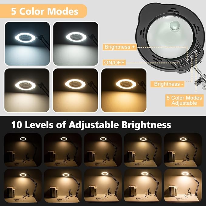 Magnifying Glass with Light and Clamp, 15X 10X Desk Magnifying Lamp, 84 LED - Image 3