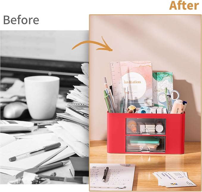 Marbrasse Pen Organizer with 2 Drawer, Desk Organizers and Accessories with 5 - Image 7