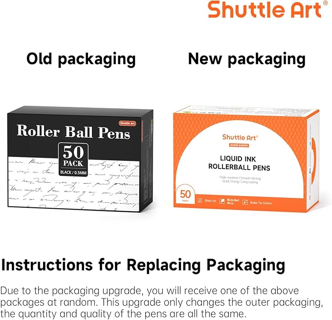 Shuttle Art RollerBall Pens, 50 Pack Black Fine Point Roller Ball Pens - Image 8
