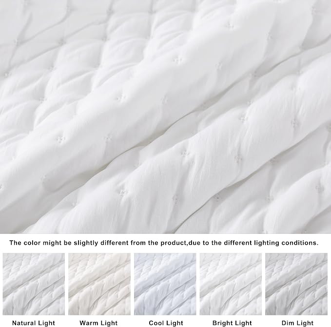 WDCOZY White Oversized King Quilt Set, California Cal King Rustic Bedspread - Image 2