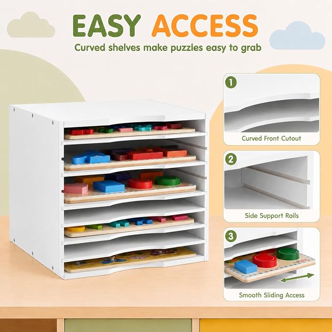 Ripeng 2 Pack 7-Tier Bamboo Puzzle Holder Rack, Adjustable Storage Organizer - Image 7