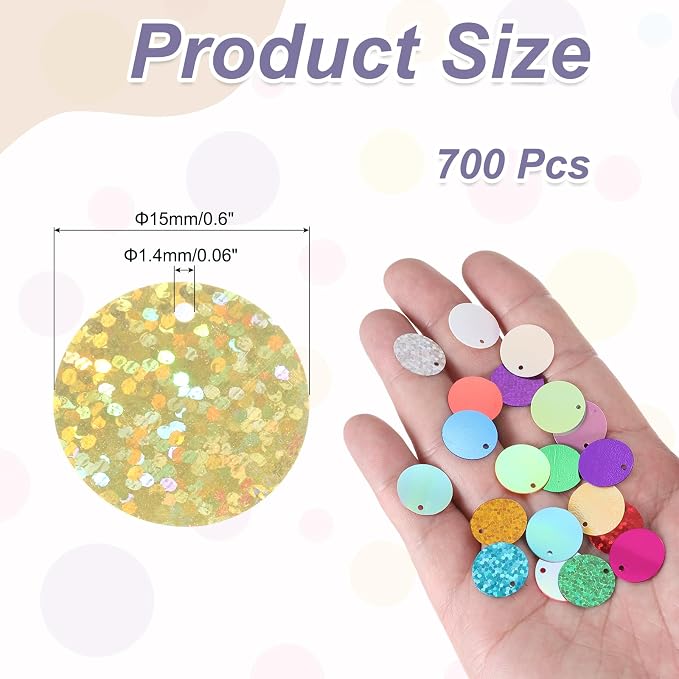 MECCANIXITY 700 Pcs Flat Round Sequins 15mm/0.6 Inch Loose Paillettes Craft - Image 2