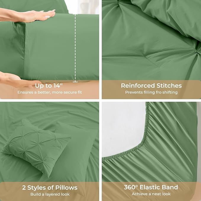 Sasttie Twin XL Comforter Set, 5-Piece Bed in a Bag, Pintuck Bedding Sets - Image 5