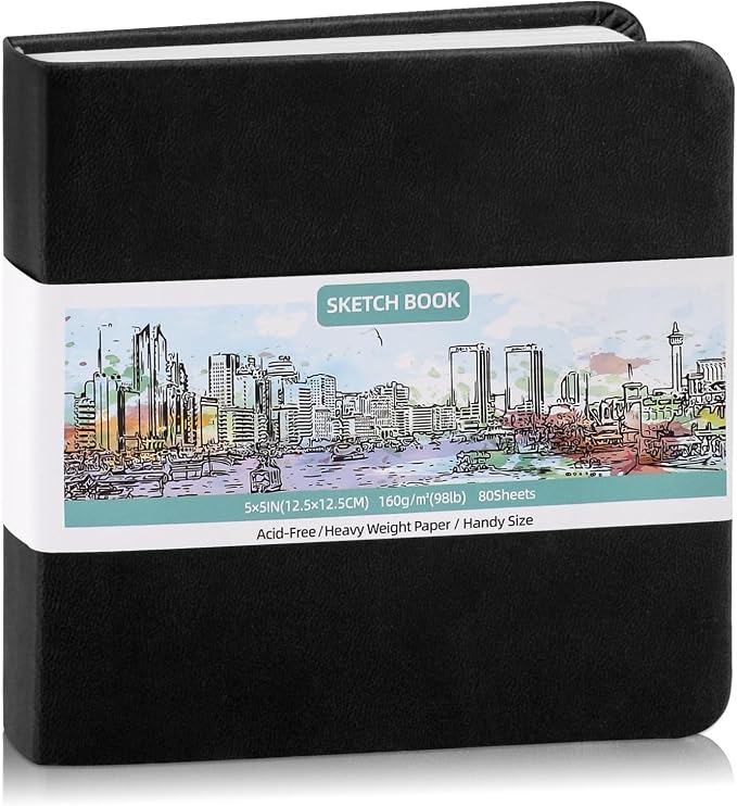 Prudiut Pocket Sketchbook 5 x 5 in, 80 Sheets, elastic closure and ribbon by Prudiut