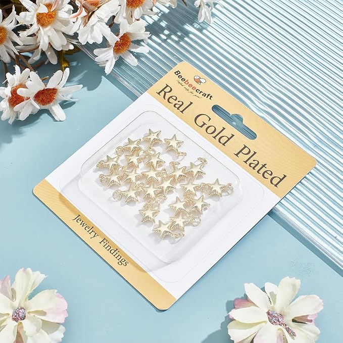 Beebeecraft 1 Box 20Pcs Golden Star Pendant Bulk Real 18K Gold Plated Brass - Image 6