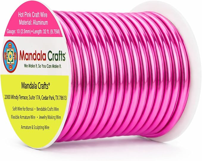 Mandala Crafts 10 Gauge Hot Pink Anodized Aluminum Craft Wire, 32 FT | Colored by MandalaCrafts