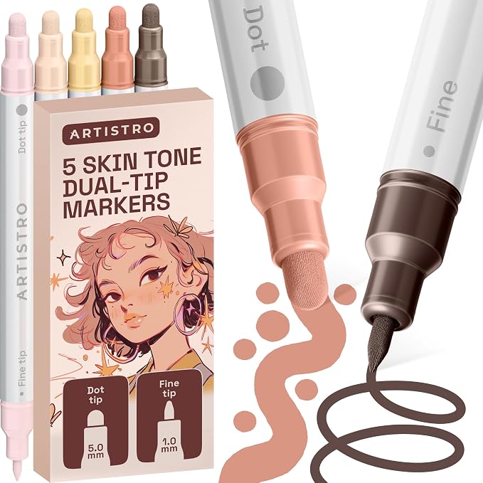 ARTISTRO 5 Skin Tones Dual-Tip Acrylic Paint Markers – Paint Pens Set by ARTISTRO