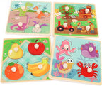 Wooden Peg Puzzles for Toddlers 1-3, Kids' Educational Preschool Peg Puzzle Toy by SloticDirect