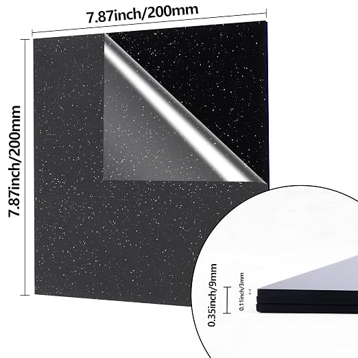 3 Pcs Glitter Black Glossy Acrylic Sheets, 7.87 x 7.87 x 0.1 Inch Laser Cutting - Image 5