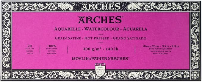 Arches Watercolor Paper Block, Hot Press, 3.9" x 9.8", 140 Pound by ARCHES