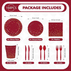 168Pcs Burgundy and Gold Party Supplies Serves 24 | Burgundy Plates and Napkins - Image 4