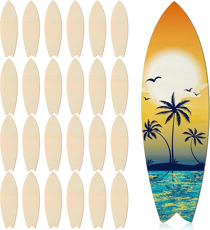 24 Pcs 12 Inch Unfinished Wood Surfboard Cutout by Anglechic