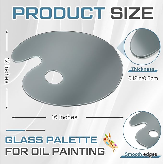Nuanchu 12 x 16 Inch Handy Oval Neutral Grey Tempered Glass Palette - Image 3
