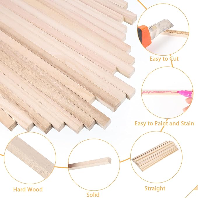 140-Pack Balsa Wood Sticks 1/4" x 12" Square Dowel Rods - Image 3