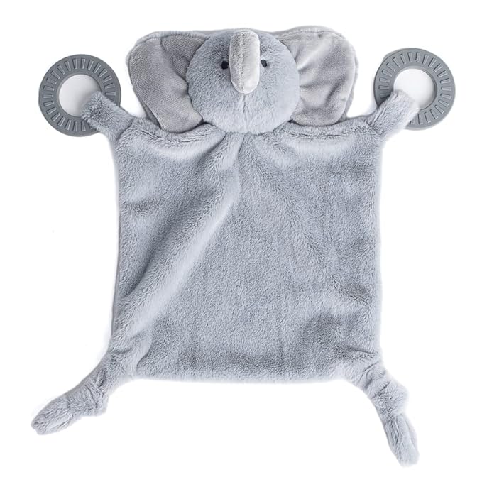 Baby Teether & Plush Lovey by Bella Tunno, Silicone Teether with Animal Snuggle Toy & Sensory Rattle, Teething Relief for Babies 0-6 Months, 6-12 Months, Elephant