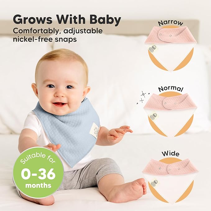 KeaBabies 8-Pack Bandana Bibs for Baby Girls, Boys - Organic Cotton Baby Bibs for Drooling & Teething Newborn, Toddler, Infant 0-36 months, Extra Soft, Absorbent Cloth with Snaps (Dawn/Quin)