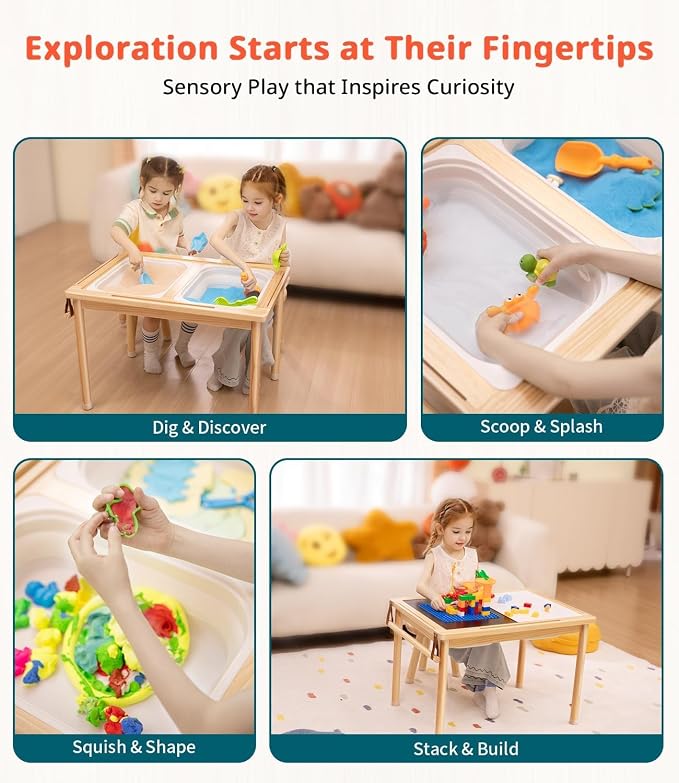 JOIN&JOY Sensory Tables for Toddler, Double-Sided Lids, Indoor/Outdoor Kids - Image 4