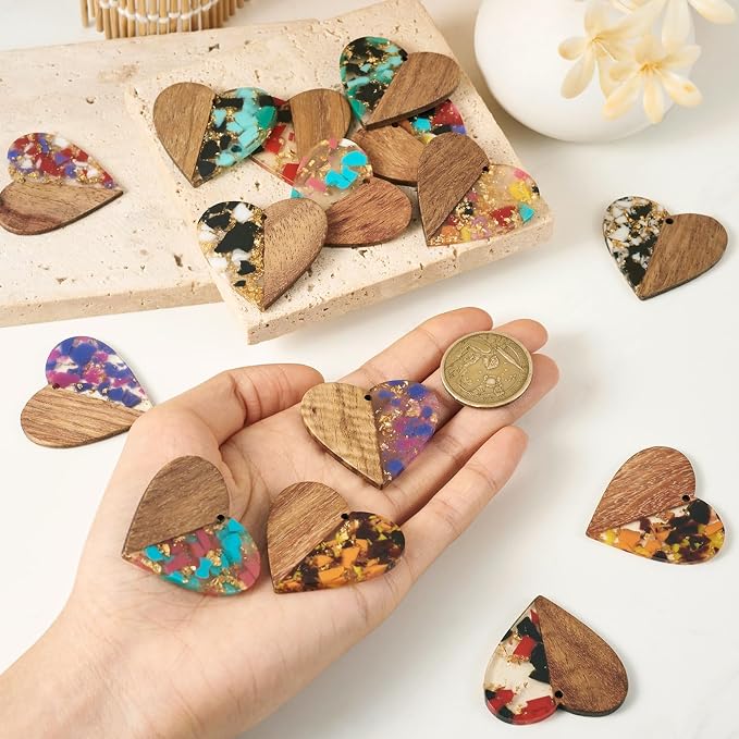 FASHEWELRY 16pc Heart Resin Wood Earrings & Charms - Image 6
