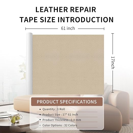 Leather Repair Patch Tape, Light Beige 17 x 61 Inches Self Adhesive Leather - Image 2