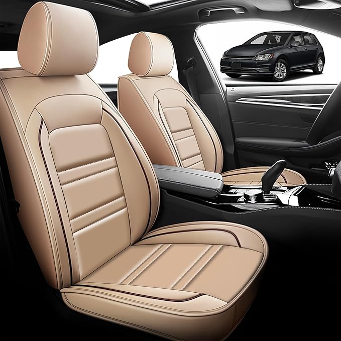 Seat Cover for VW Car Golf 2015-2019 | Car Seat Covers Front Seats, Waterproof Seat Protectors, Automotive Front Seat Covers (Front Seat, Beige)