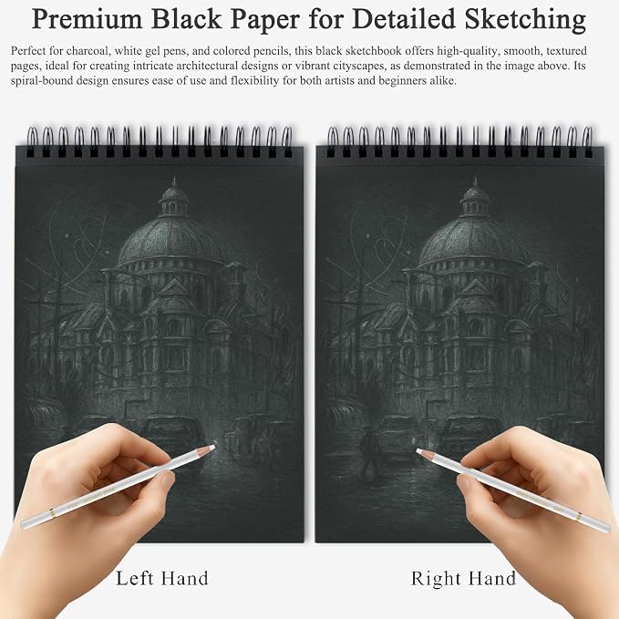 Fuxi Black Paper Sketchbook 8"×10", 60 Sheets Double-Sided Hard Cover, Spiral - Image 5