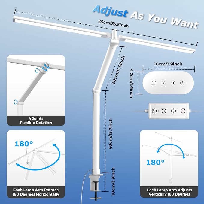 Airlonv LED Desk Lamp, Double Swing Arm Wide Lighting Area Desk Lamps - Image 3