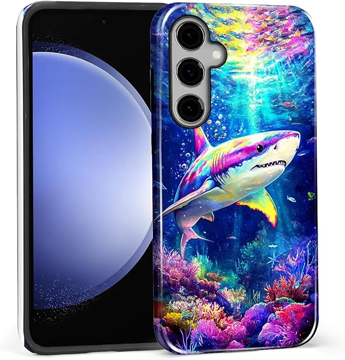 for Samsung Galaxy S25 FE Case, Colorful Ocean Sharks Pattern Glossy 2 in 1 - Image 3