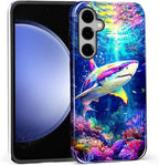 for Samsung Galaxy S25 FE Case, Colorful Ocean Sharks Pattern Glossy 2 in 1 - Image 3