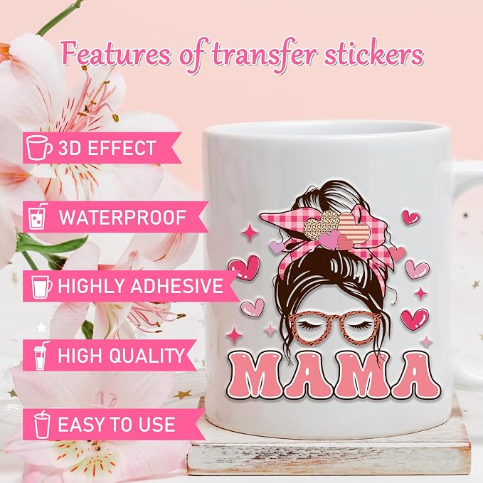 Rngmsi 20 Sheets Mom UV DTF Cup Wrap, Mama Waterproof Cold UV DTF Stickers | - Image 3