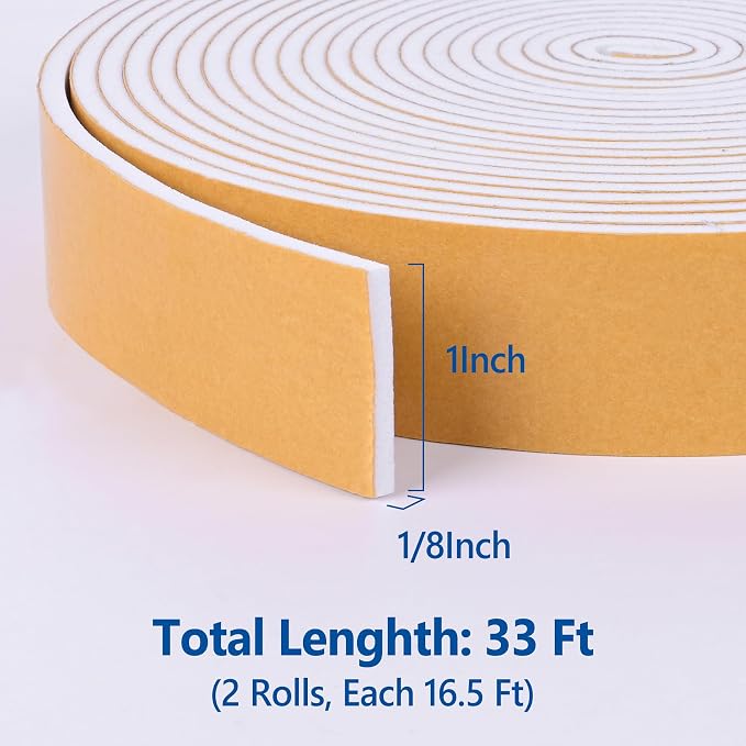 Self-Adhesive Weatherstrip 1in x 1/8in x 33Ft High Density Foam Insulation - Image 2