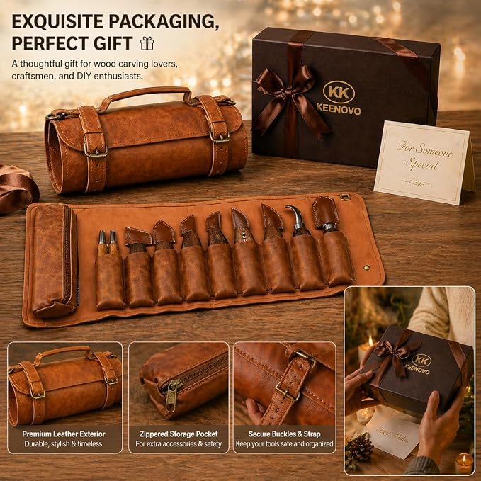 Deluxe Wood Carving Kit, High-Carbon Steel Knives, Safety Gloves, Woodworking - Image 7