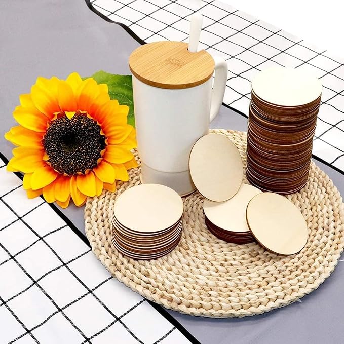 120 Pcs Unfinished Wood Circle Coins, 2 Inch Natural Wood Slices, Disc Blank - Image 5
