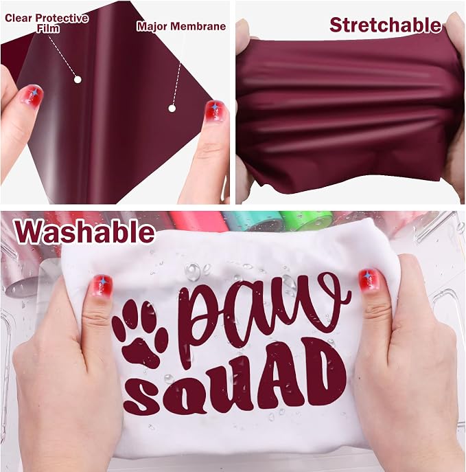WRAPXPERT Maroon HTV Heat Transfer Vinyl Rolls, Maroon Iron on Vinyl 12" x5ft - Image 7