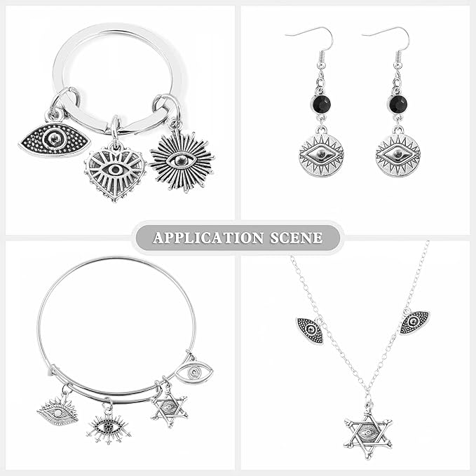 DanLingJewelry 100Pcs 10 Styles Evil Eye Charms Antique Silver - Image 5