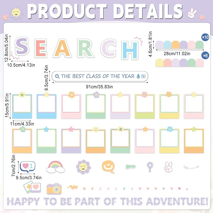 Photo Display Bulletin Board Kit Welcome Back to School Search Pastel Rainbow - Image 2