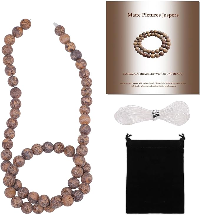 6mm Matte Brown Pictures Jaspers Bead, 15-Inch Matte Round Loose Stone Beads by THRELE