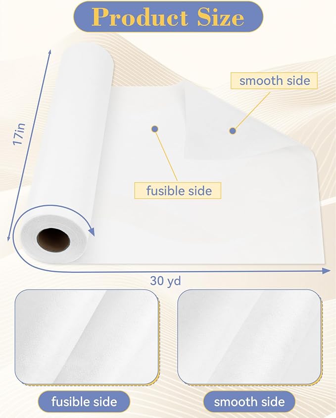FIVEIZERO Fusible Interfacing for Sewing, 17in x 30yd Light Weight Iron on - Image 2