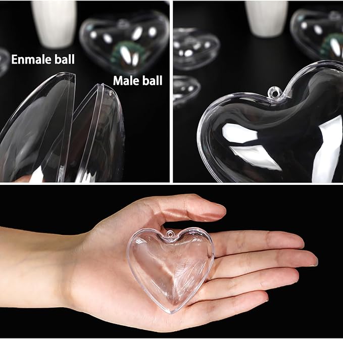 Jishi Clear Plastic Heart Ornaments 10-Pack Christmas Ornament Fillable Balls - Image 2