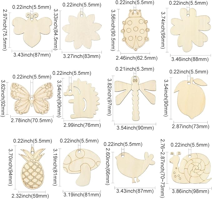 60 pcs 12 Styles Insect Animal Theme Undyed Wood Cutout Charms Butterfly - Image 2