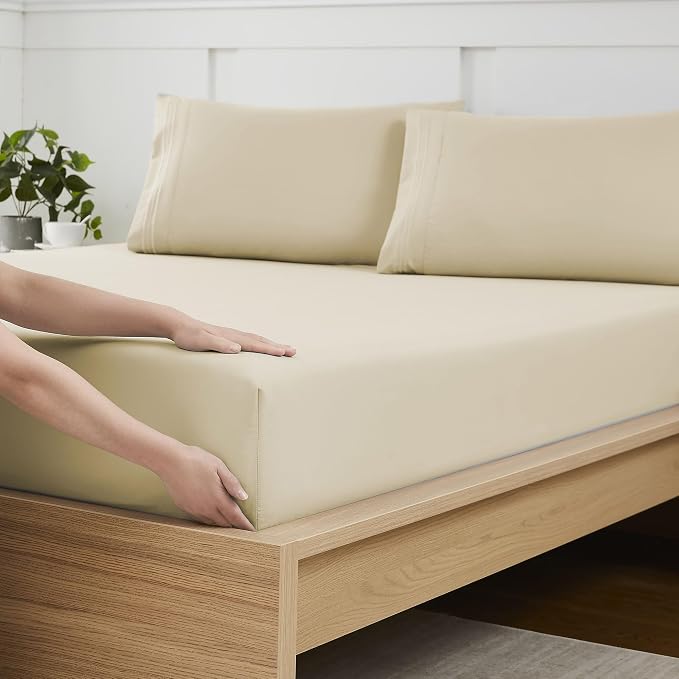Twin XL Fitted Sheet Only with Full Elastic & Built in Corner Sheet Straps to by SweetHomeCollection
