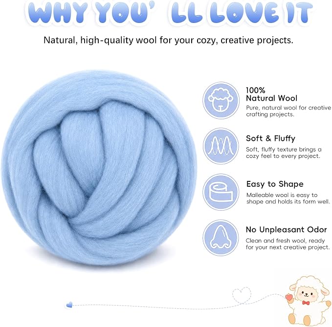 3.53oz Wool Roving: Needle Felting Wool White Roving Wool Felting Supplies Pure - Image 2