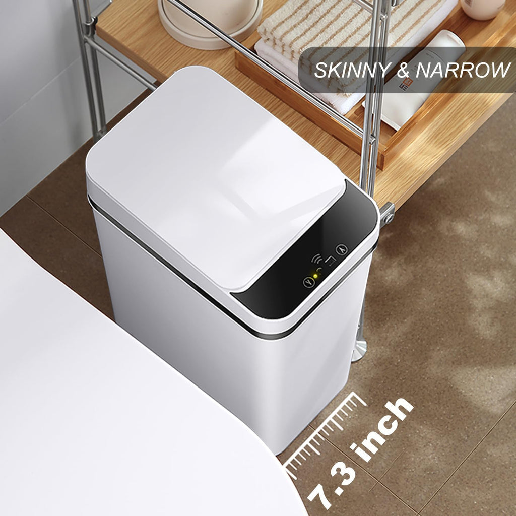 Yatmung Skinny Trash Can Automatic Touchless - 4 Gallons Motion Sensor Bathroom Trash Can - Electric, Slim, Plastic - Narrow Garbage Can with Lid - Thin Smart Trash Bin - 15.5 Liters (White)