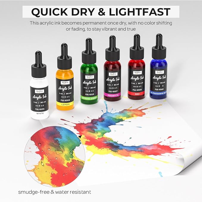 Nicpro 12 Colors Acrylic Ink for Artists, 1-oz Bottle - Image 5