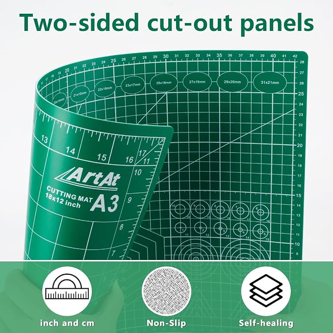 ArtAt Self Healing Cutting Mat: 12″x 18″ Green Double Sided Non-Slip 5 Layers - Image 6