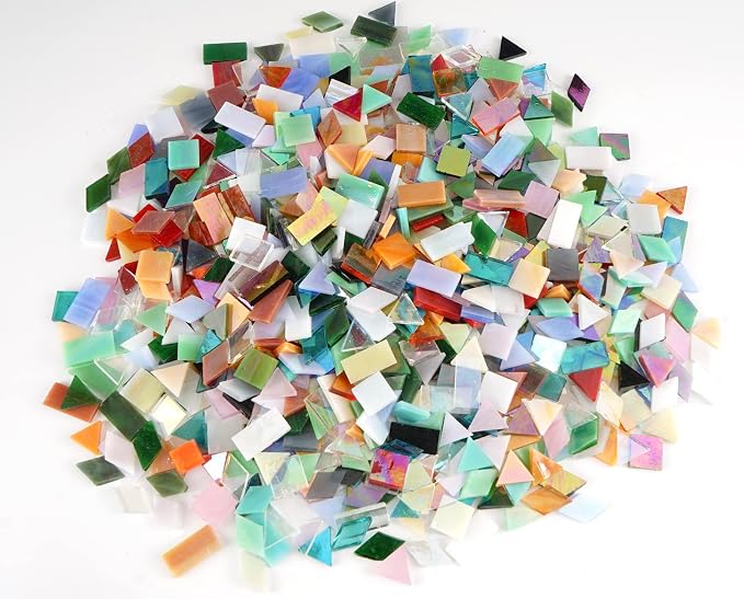 Lanyani Iridescent Glass Mosaic Tiles Bulk, 4-Shapes 700 Pieces Sparkle - Image 5