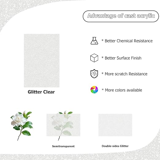 2 Pack 8'' x 12'' Glitter Clear Acrylic Sheet, 3mm Thick Acrylic Plexiglass - Image 5