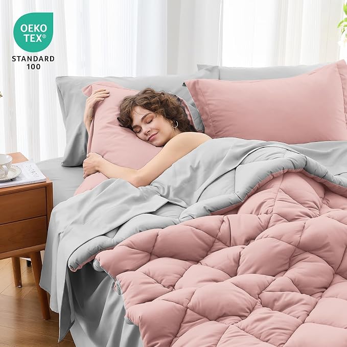 MUXHOMO 7 Pieces Oversized Queen Comforter Set, Reversible Bed in a Bag - Image 4