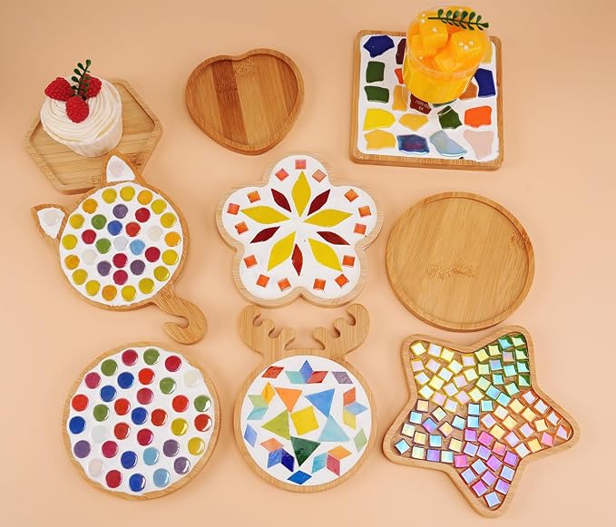 CHICSHIS 16 Pack Large Wooden Mosaic Bases – Assorted Shapes DIY Coaster Blanks - Image 8