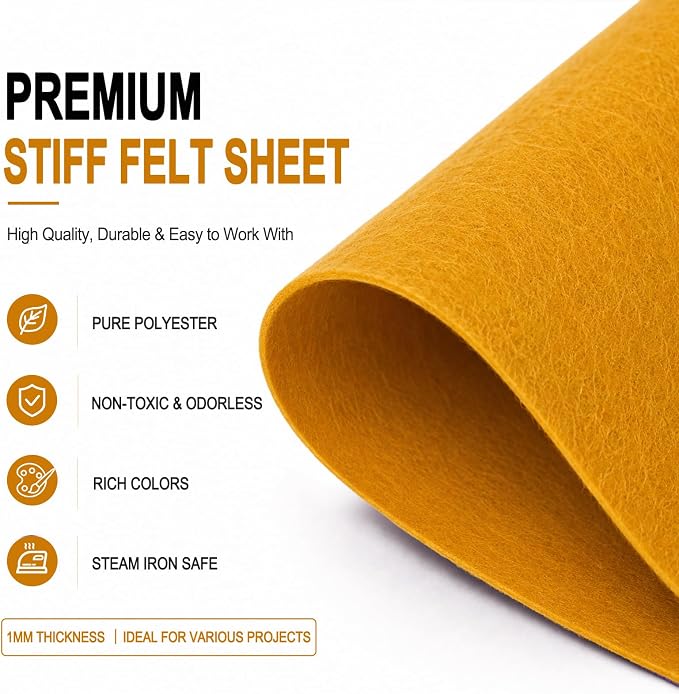 Mustard Gold Large Felt Fabric 36" x 36", 1mm Stiff Felt Sheet, Nonwoven Fabric - Image 4