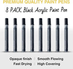 AKARUED Black Acrylic Paint Markers, 8 Pack Acrylic Black Paint Pen Sets - Image 8